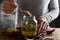 Man preparing a mason jar salad