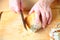 Man preparing roast turkey breast