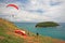 man preparing to fly the paramotor