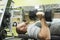 Man Pressing Fifty Pound Dumbbells, Close-up