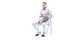 Man professional fencer holding sword and mask while sitting on chair