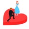 Man propose to woman kneeling with marriage ring box. Groom and bride, wedding proposal. Isometric Engaged Couple