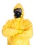 Man in protective hazmat suit.