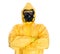 Man in protective hazmat suit.