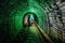 Man in protective suit inside abandoned uranium mine