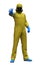 Man In Protective Suit Raises Hand To Stop People 3-D-Illustration