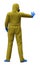 Man In Protective Suit Raises Hand To Stop People 3-D-Illustration