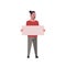 Man protester holding blank placard male activist with empty sign banner protest demonstration concept flat full length