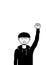 A man protests with a raised up fist, screaming angrily. Male protester or activist. Design for vertical banner, flyer