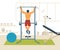 Man pull-up up on horizontal bar in gym