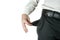 man pulling out his pocket on a white background - poor, financial difficulties, crisis