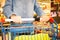 Man pushes a trolley in a supermarket