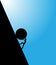 Man pushing big boulder uphill with blue sky. Concept of fatigue, effort, courage. Vector cartoon black silhouette in flat design