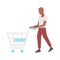 Man pushing empty trolley cart african american guy customer shopping concept male cartoon character full length flat