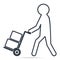 Man pushing hand cart with crate symbol, Icon illustratio