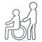 Man pushing wheelchair of man patient or eldery man icon