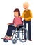Man pushing wheelchair with sick woman. Health care