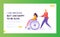 Man Pushing Young Disabled Girl Sitting in Wheelchair. Male Character Support his Friend, Handicapped Person Enjoying Full Life