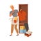 Man putting clothes at wardrobe or closet. Househusband doing daily routine cartoon vector illustration