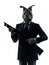 Man with rabbit mask shotgun silhouette