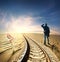 Man and railway in desert