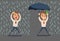 Man in the rain. Businessman go from the rain while another businessman has the umbrella.