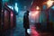 A man in a raincoat and a hoodie is standing in a dark alley Ai Generative