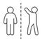 Man with raised hand divided with another person thin line icon, social distancing concept, Sickness prevention sign on