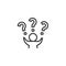 Man with raised hands and a question mark line icon