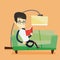 Man reading book on sofa vector illustration.