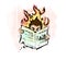 Man reading hot news in newspaper with fire behind drawing illustration.