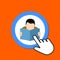 Man reading icon. FAQ, library concept. Hand Mouse Cursor Clicks the Button