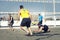 Man receiving the ball. Beach volleyball