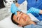 Man receiving carboxytherapy procedure for facial skin
