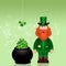 Man with red beard for St. Patrick`s day with four leaf in pot