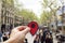 Man with a red marker in Las Ramblas, Barcelona