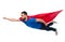 Man in red superhero cape flying on air