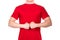 Man in red t-shirt displaying a hostile or aggressive gesture fist bump isolated