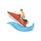 Man on a red water bike jumping over the waves, extreme water sport activity vector Illustration on a white background