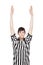 Man in referee uniform making touchdown sign