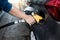 Man refilling of car in the refuel station