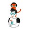 Man relax with cat. Boy with cocktail and summer sunglasses hold cat on shoulders. Pets lover illustration. Animal friends concept