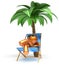 Man relaxing chilling beach carefree cartoon character palm