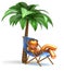 Man relaxing chilling beach deck chair palm tree character