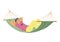 Man relaxing and swinging in hammock, flat cartoon vector illustration isolated.