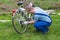 Man repairing a bicycle