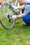 Man repairing a bicycle