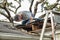 Man Repairing Rotten Leaking Roof