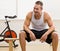 Man resting in health club