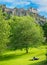 A man resting in Princes Street Gardens with Edinburgh Castle in the background. Scotland.